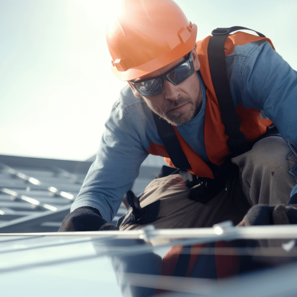 A SONI employee installing solar panels